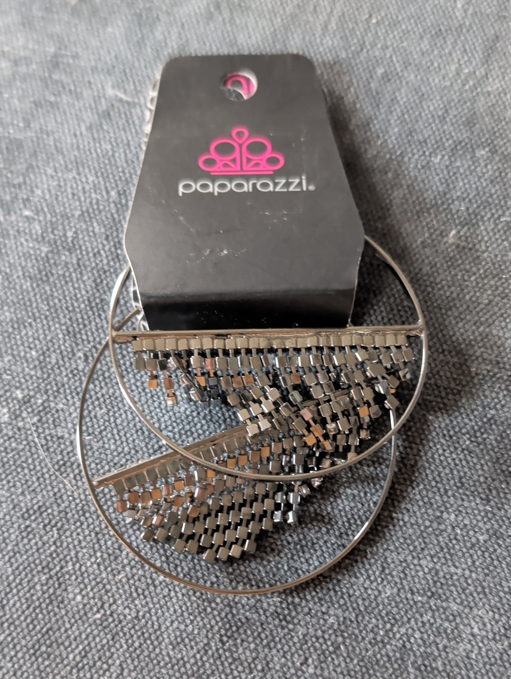 Paparazzi Black Metallic Hoop Fringe Earrings